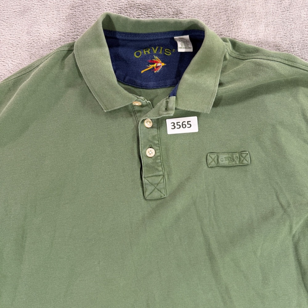 Orvis Polo Shirt Men XXL-T Green 100% Cotton Short Sleeve Pique Fly Fishing Logo